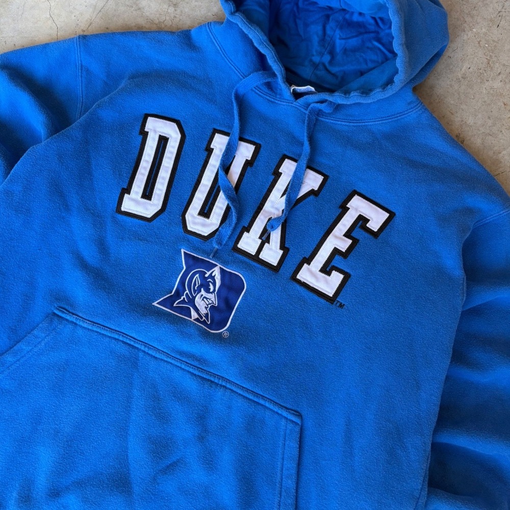 E5 Duke Blue Devils Hoodie Royal Blue Fleece Sweatshirt Pullover Mens Large - Picture 2 of 7